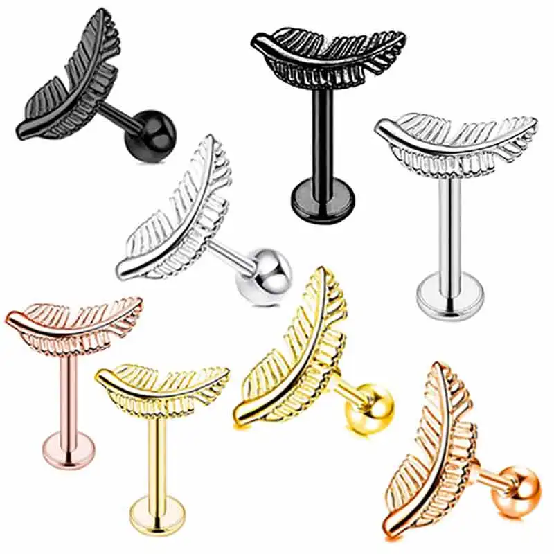 

wholesales hot style leaves cartilage earrings helix barbell lip piercing labret rings lip rings daith ear piercing jewelry whol