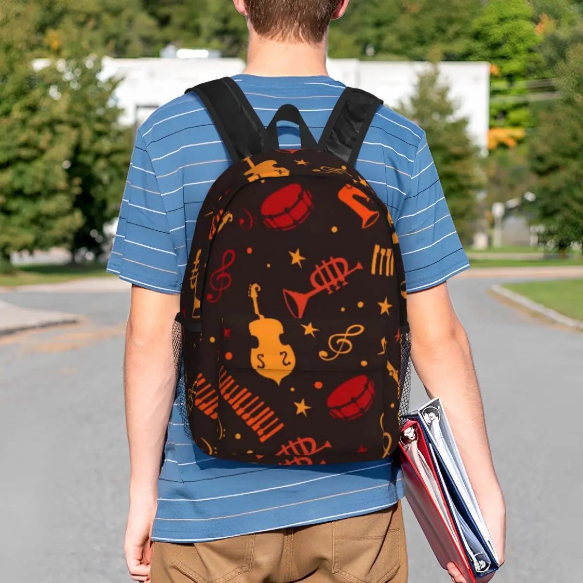 Vibrant Music Instrument Cartoon Backpack Student BookBag Kids School Bag Laptop Shoulder Bags for Men Women