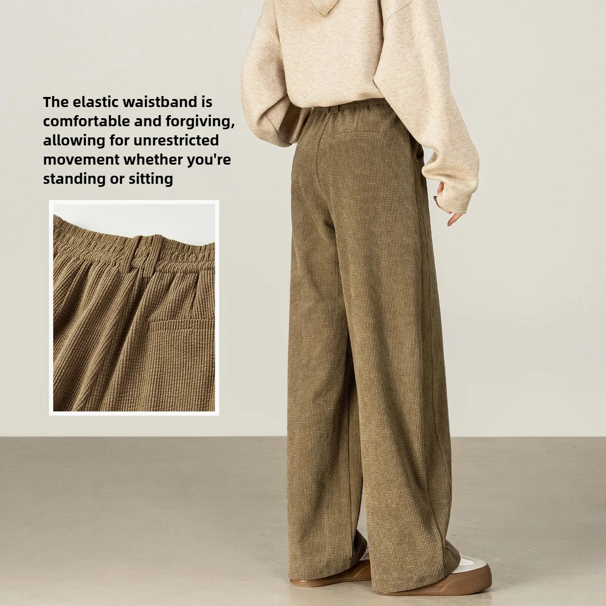 SENTUBILA Thermal Corduroy Casual Pants Women's Autumn Solid Straight Pants Pockets Loose Long Trouser Female Clothing 153KN1858