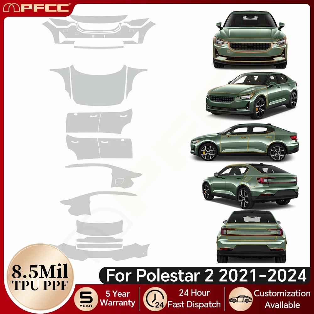 

For Polestar 2 2021-2024 8.5Mil TPU Paint Protection Film Pre-cut PPF Clear Bra Car Body Bumper Anti-Scratch Kit Resistant Cover