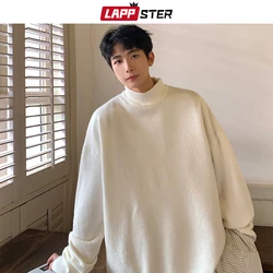 LAPPSTER Harajuku Turtleneck Knitted Sweater 2023 Pullovers Winter Men Vintage Oversized Graphic Sweaters Korean Style Sweater