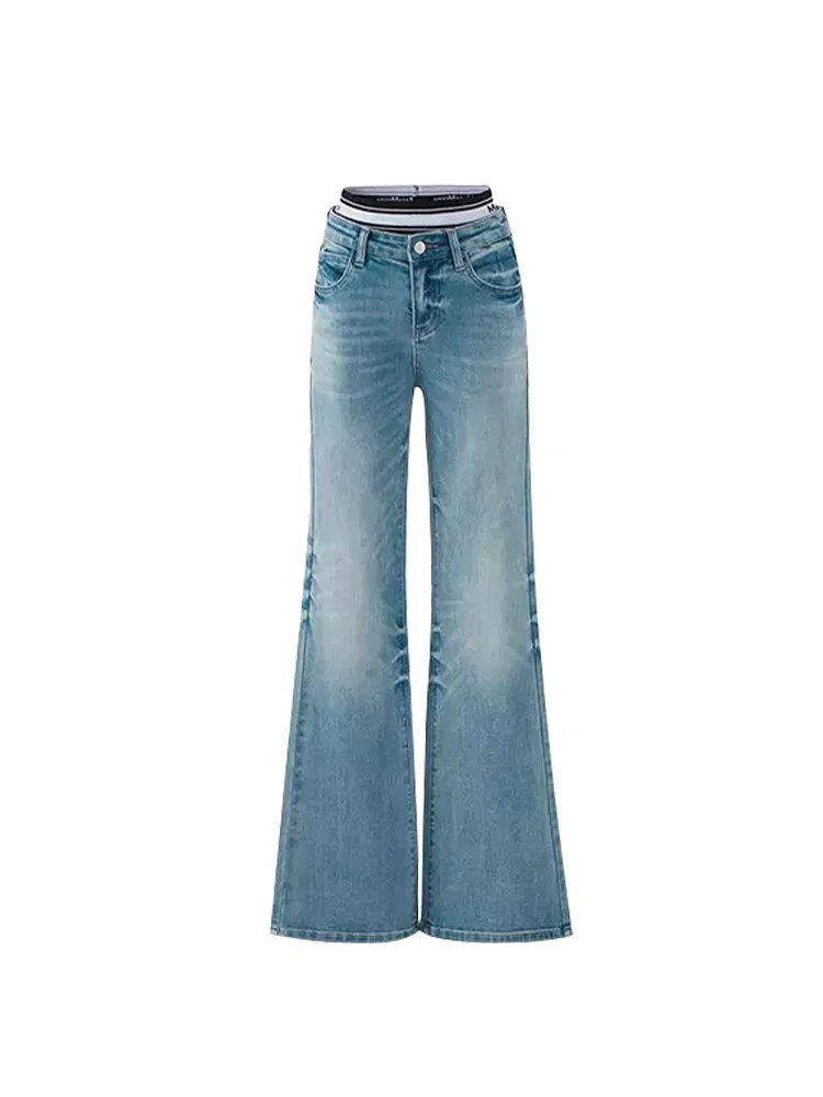 Forever 2 High Waist Fake Two-Piece Bell Bottom Damesbroek, Nieuwe Lente/Zomer Mode, Dubbele Taillelijn, Sexy Meisjesbroek