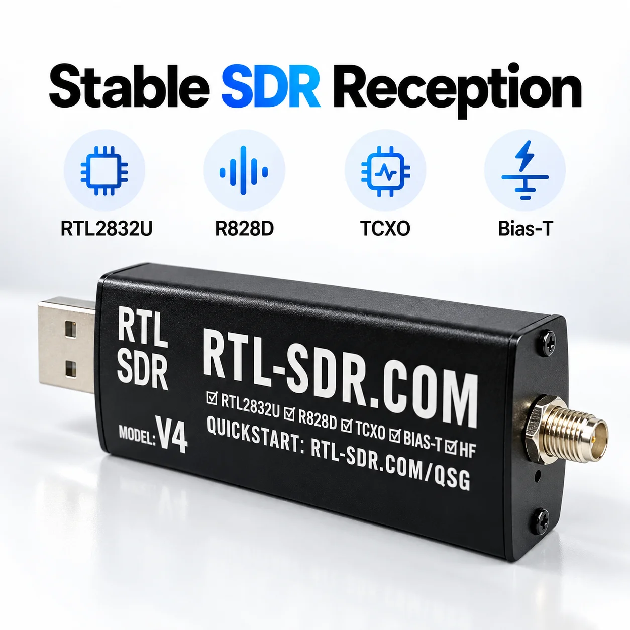 RTL-SDR V4 USB Receiver RTL2832U R828D 1PPM TCXO Software Defined Radio Wideband SDR Receiver with SMA Antenna Port