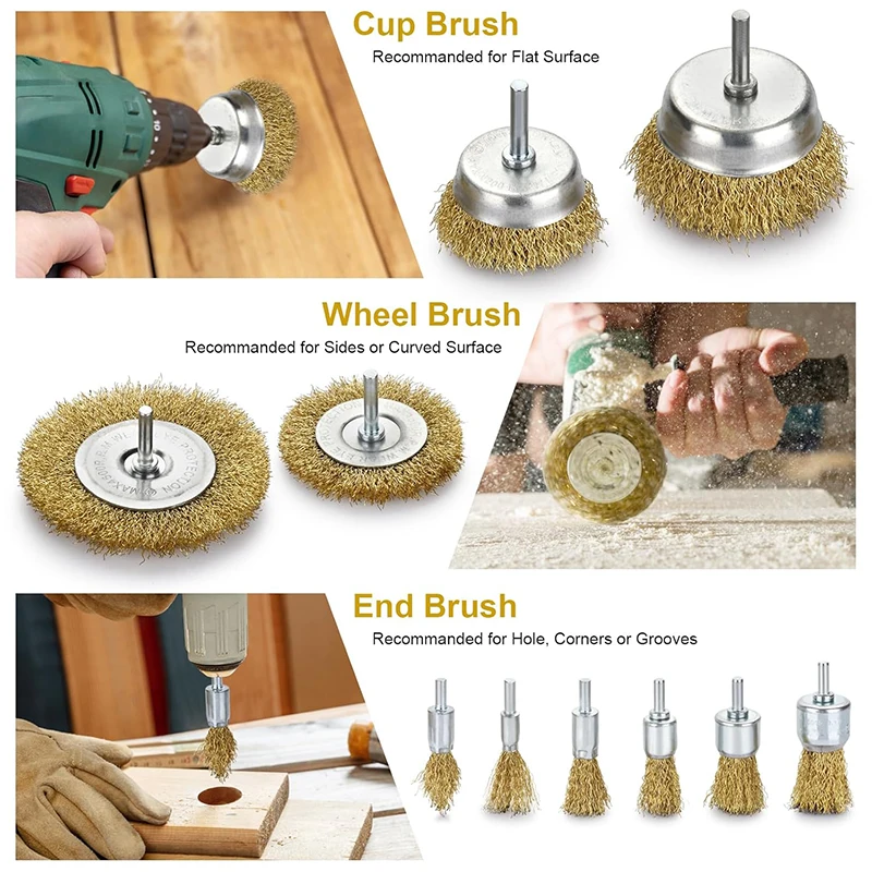 Drahtbürstenrad-Topfbürsten-Set, 3/12er-Pack grob gewelltes 1/4-Zoll-Schaft-Drahtrad zum Reinigen von Rost, Peeling, Schleifen, Bohrer – Detail 6