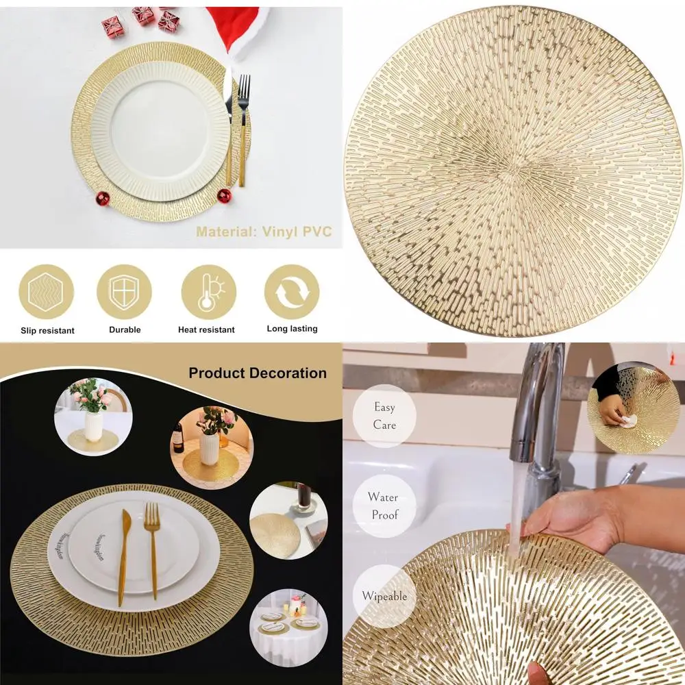 

Set of 18, 15 Round Gold Vinyl Placemats, Waterproof, Stain-Resistant, Non-Slip for Kitchen & Dining, Ideal for Halloween Party