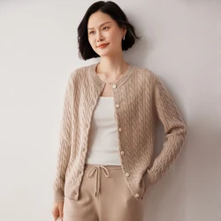 Autumn And Winter New 100% Cashmere Sweater Women's Full Body Buttoned Cardigan Casual Fashion Versatile