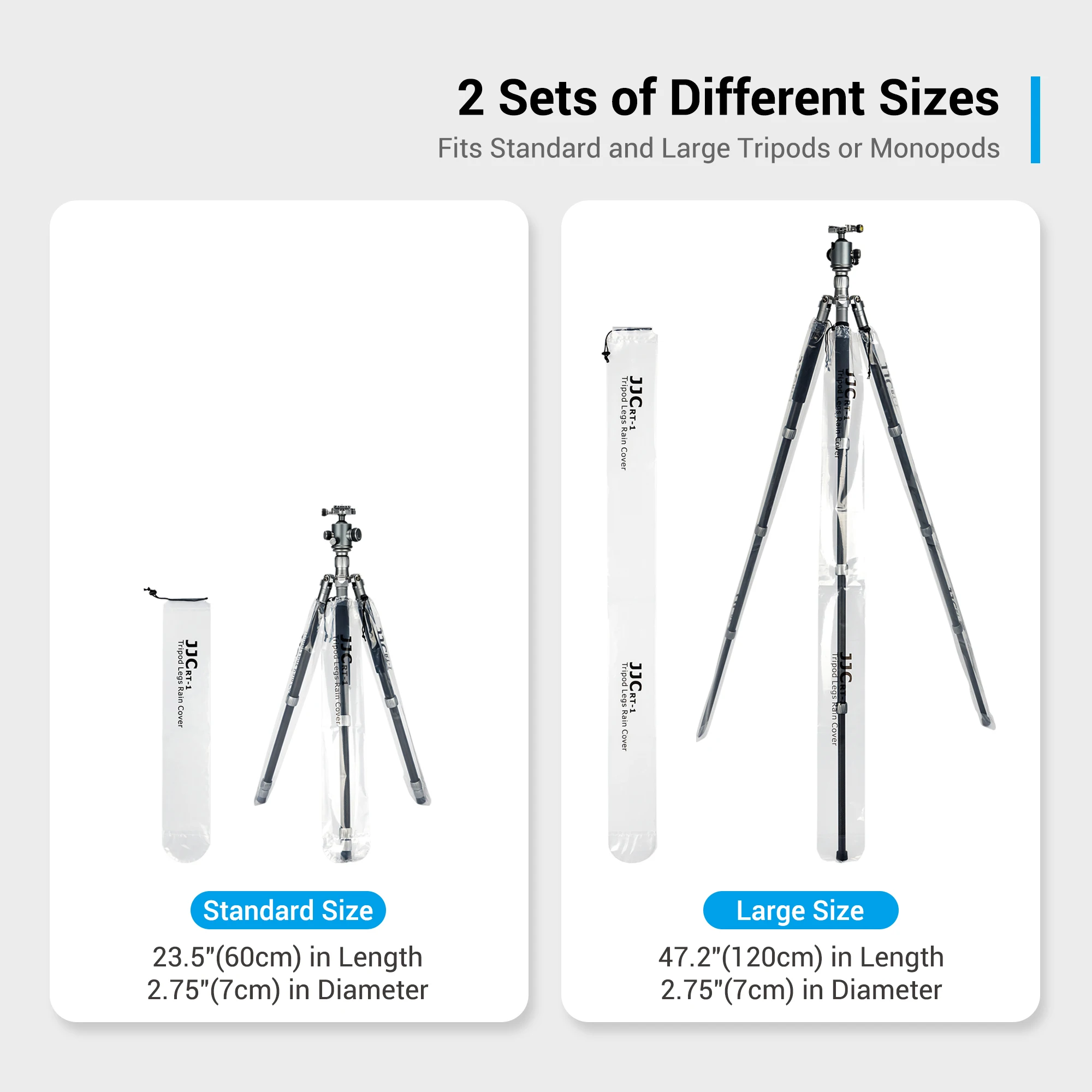 JJC Waterproof Tripod Leg Rain Covers Raincoat Tripod Equipment Monopod Protective Case Rainproof Accessories Drawstring Closure