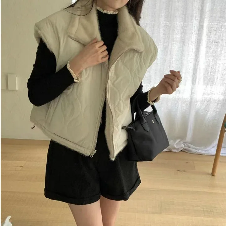 Women's Double-Sided Wear Furry Warm Vest Collar Jaet Commute Sle Chinese Production 2025 Winter Collection