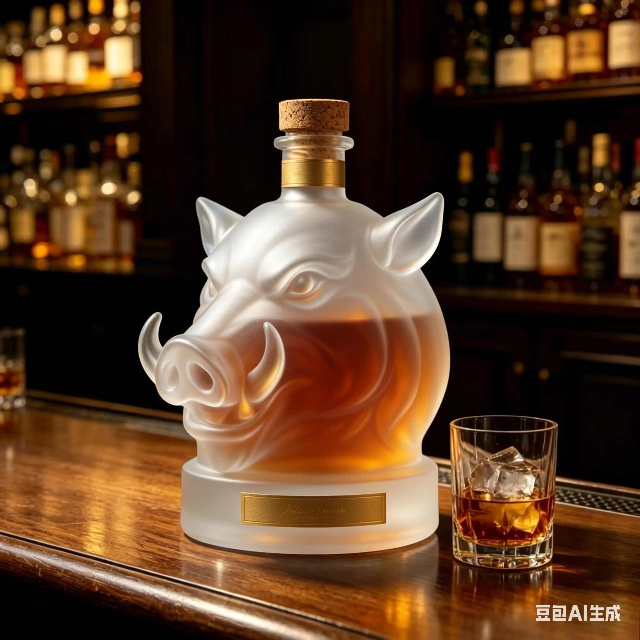 King Crown Boar Shaped Decanter, Luxury Glass Whiskey Bottle for Home Bar & Collection