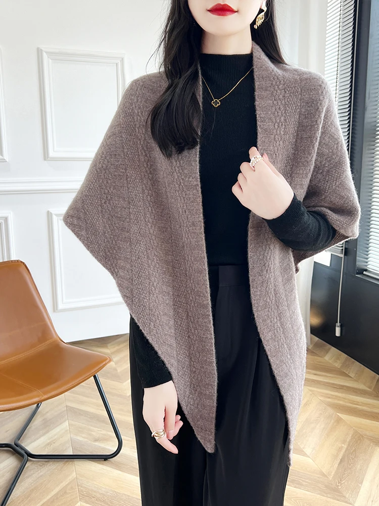 Women 100% Merino Wool Shawl Cardigan Spring Autumn Winter Soft  Pure Colour Cashmere Scarf Sweater Korean Fashion Shawl Tops