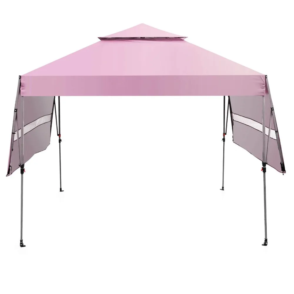Tente de jardin instantanée 3x5,3 m avec double auvent réglable pour terrasse, rose