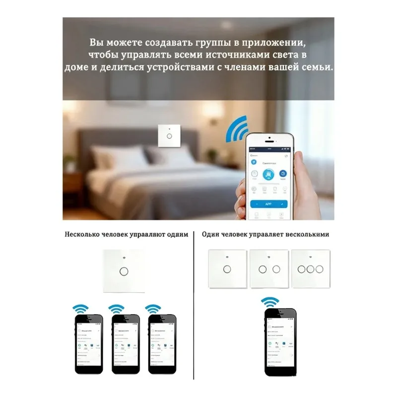ABXD Smart Touch Switch With Wi-Fi And Voice Control - 10A, Remote Control Via Tuya App, Perfect For Smart Home Lighting EU Plug