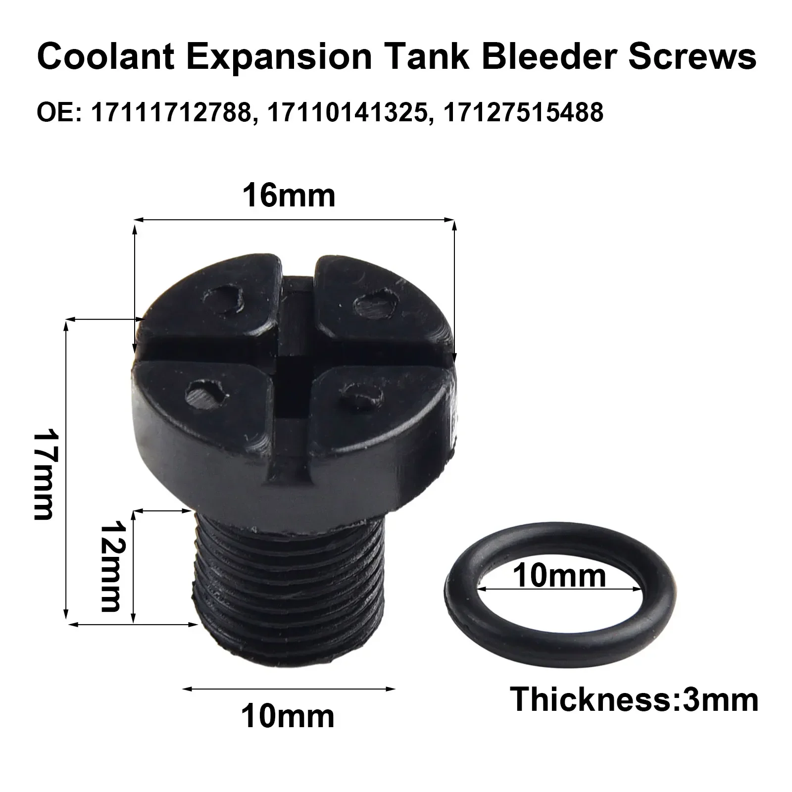 

Car Bleed Screw Overflow Radiator ABS & Rubber Direct Replacement 17 11 1 712 788 17111712788 17x10mm Brand New