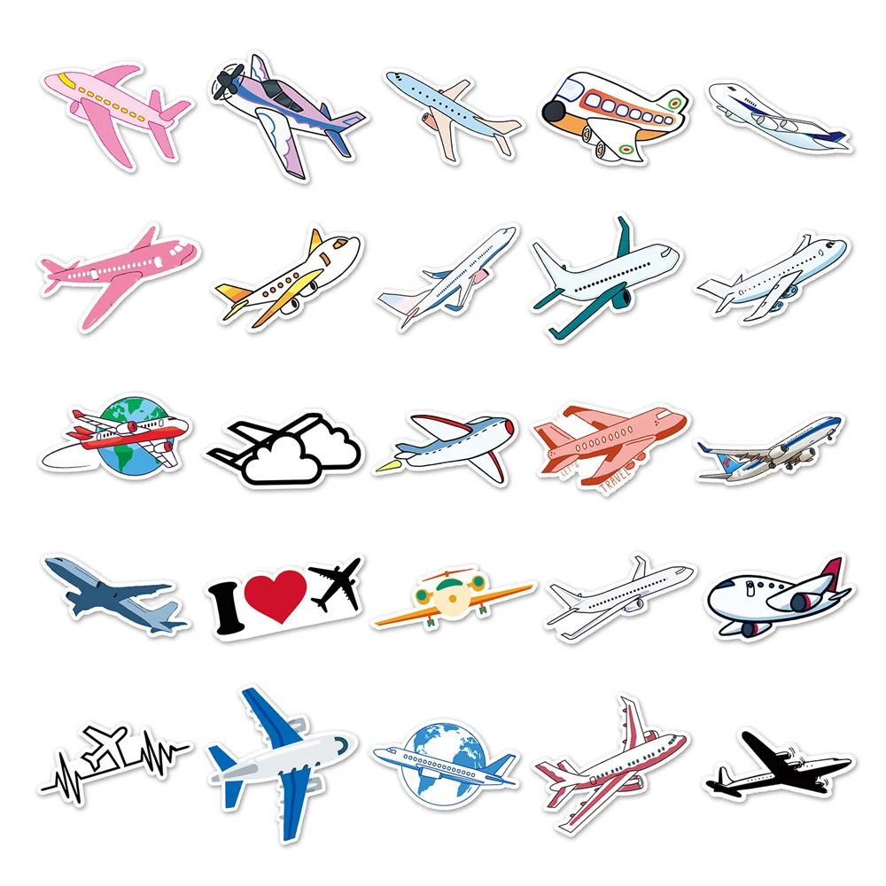 10/30/50pcs Cartoon Airplane Gifts Sticker For Toys Luggage Laptop Ipad Skateboard Fridge Mobile Phone Car Sticker Wholesale