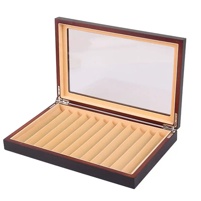 AT02-1 PCS Storage Luxury Fountain Case Transparent Window Pen Box-Collection Organizer Ebony