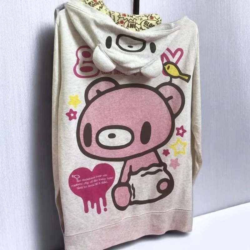 Y2K Harajuku Sweet Edgy Vampire Gloomy Bear Graphic Print Hoodie Women Oversized Loose Fit Ear Hood Casual Streetwear Sweatshirt