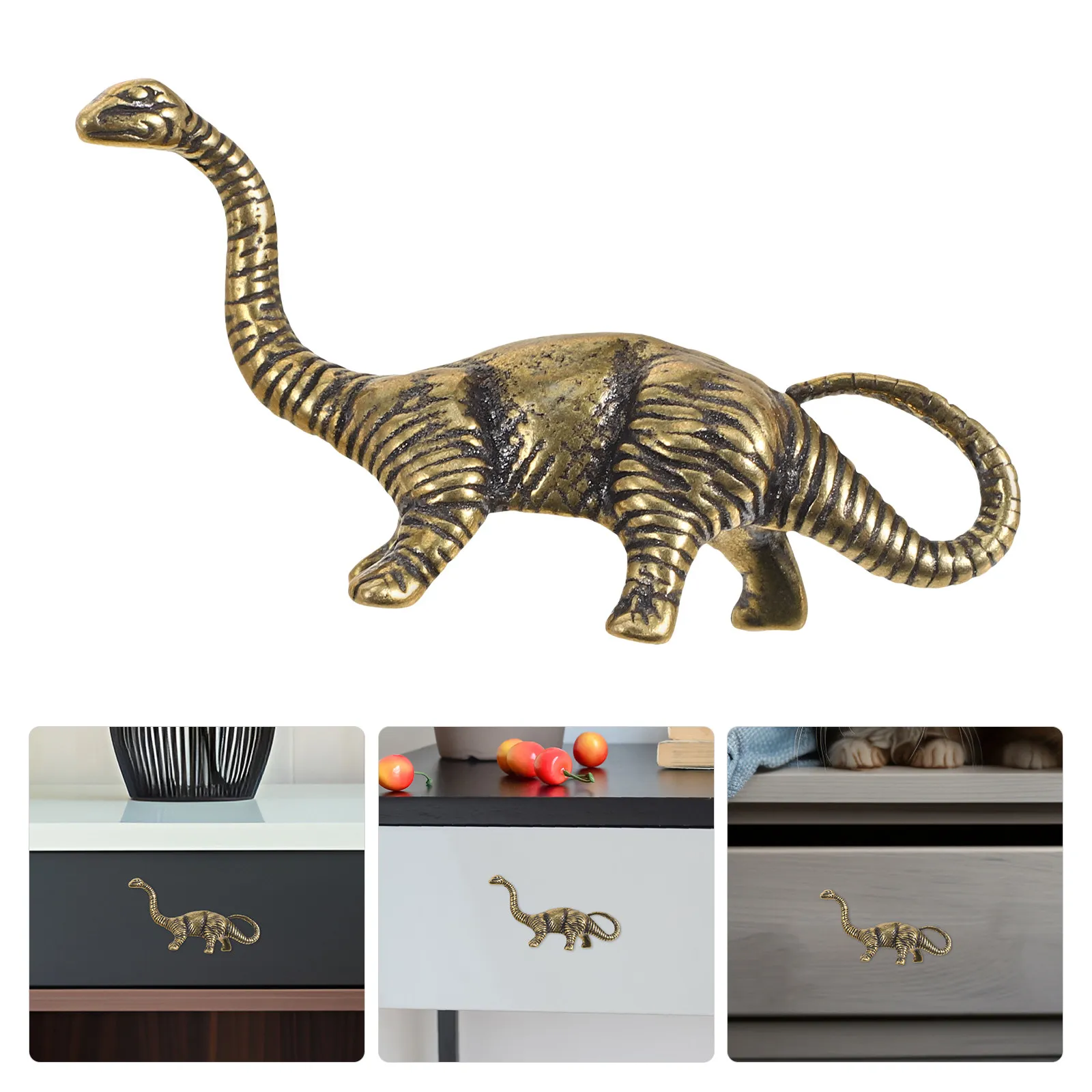 Dinosaur Cabinet Handle Brass Gold Finish Single Hole Pull for Dresser Wardrobe Bookcase Nightstand Closet Drawer Furniture