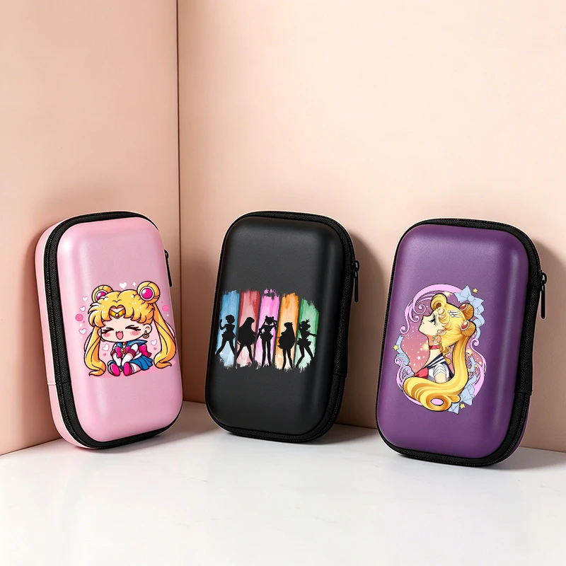 

Sailor Moon Card Storage Box Man Woman Data Cable Storage Bag Anime Kawaii Deck Boxs Card Organizer Travel Portable Card Case