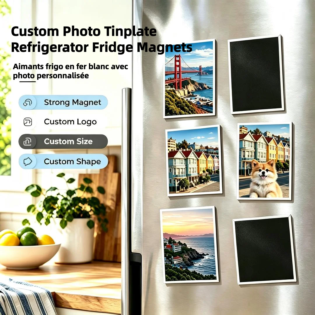 Custom Tin Fridge Magnet Personalized Scenery Metal Tinplate Refrigerator Magnets Decorative Square Magnetic Fridge Sticker