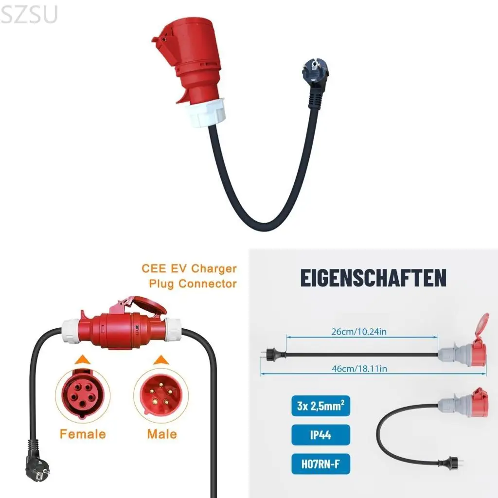 

Многофункциональная розетка адаптера зарядки SZSU для соединения Schuko с CEE для электромобилей, длина 60 см, мощность 16 А