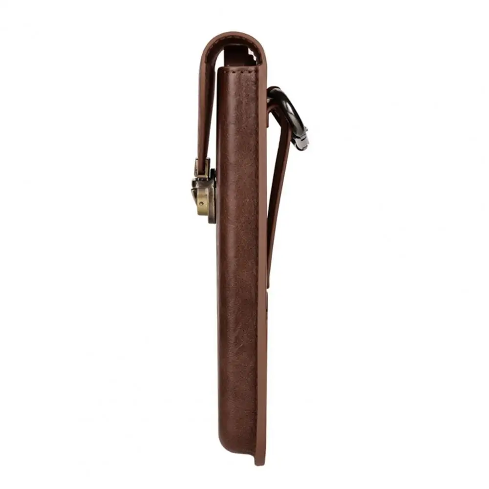 Faux Leather Phone Pouch Mobile Phone Belt Bag with Brass Spring Lock Men's Faux Leather Belt Bag for Cellphone Snap Closure