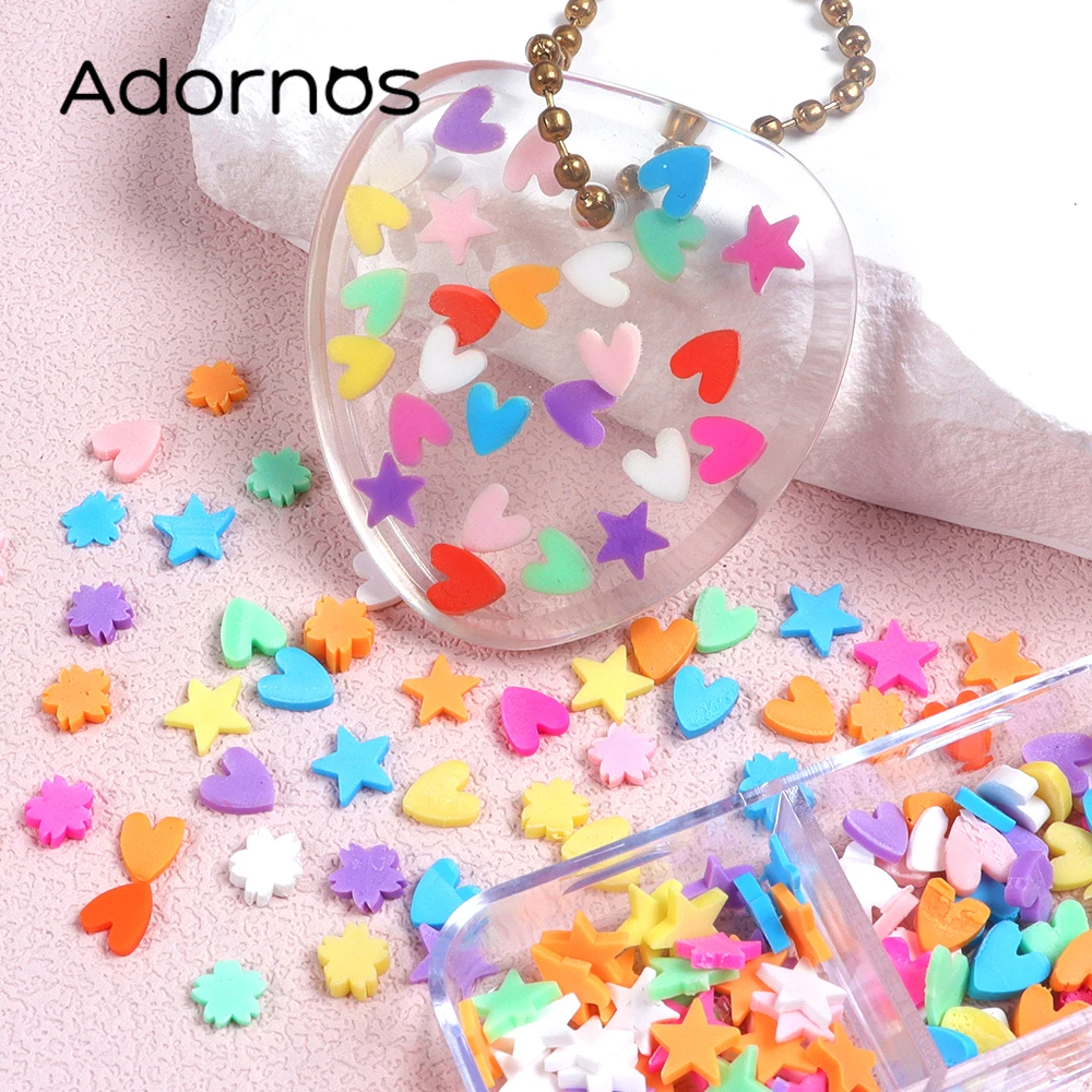 Heart Shape Polymer Clay Slices Resin Shaker Mold Filler Colorful Stars Flowers Mixed Soft Pottery Valentines DIY Jewelry Making