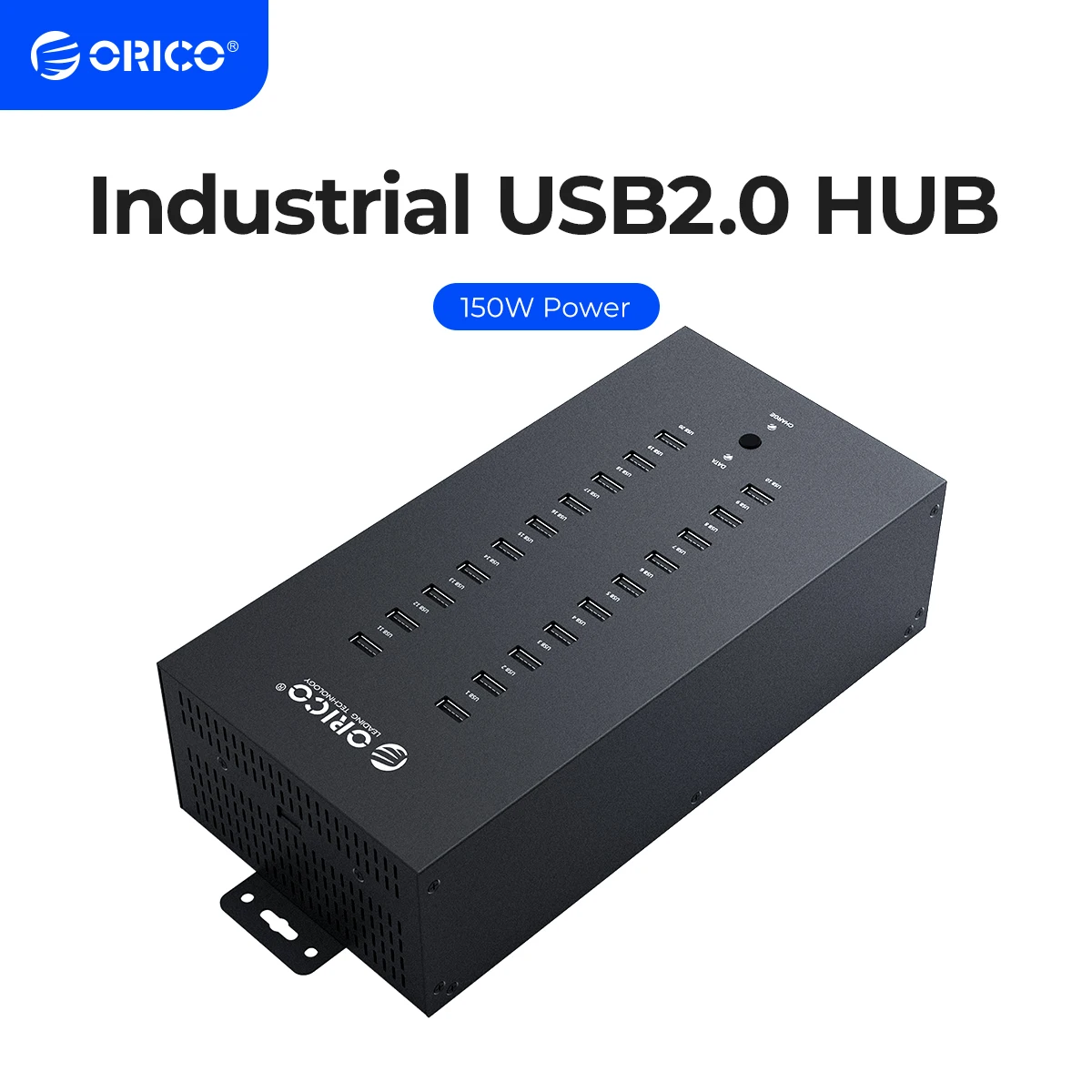 

ORICO IH20P USB2.0 HUB 20 Ports Industrial USB Splitter With 150w integrated independent Power Adapter For Windows Mac OS Linux