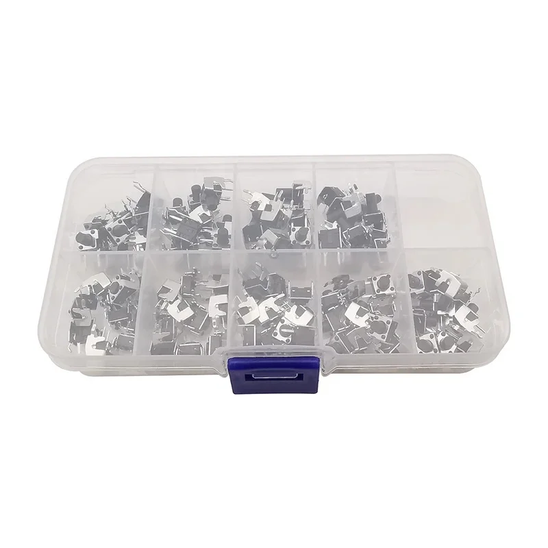 90Pcs/Box Momentary Tactile Tact Push Button 4 Pin Self-reset Switch Right Angle With Stent  6x6x4.3/4.5/5/6/7/7.5/8/9/10mm 6x6
