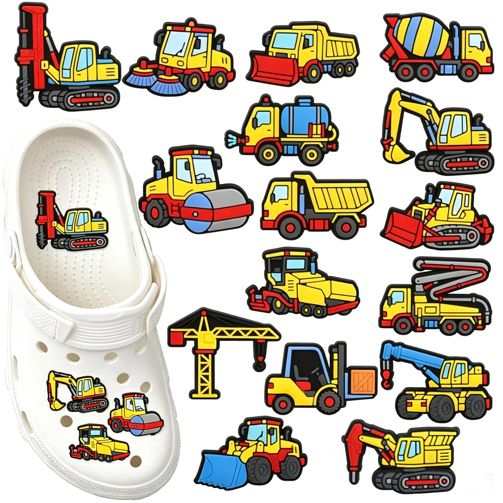 1-100pcs Cartoon Excavator Engineering Vehicle Series PVC Boys Girls Shoe Accessories DIY Detachable Shoe Decorations Gifts