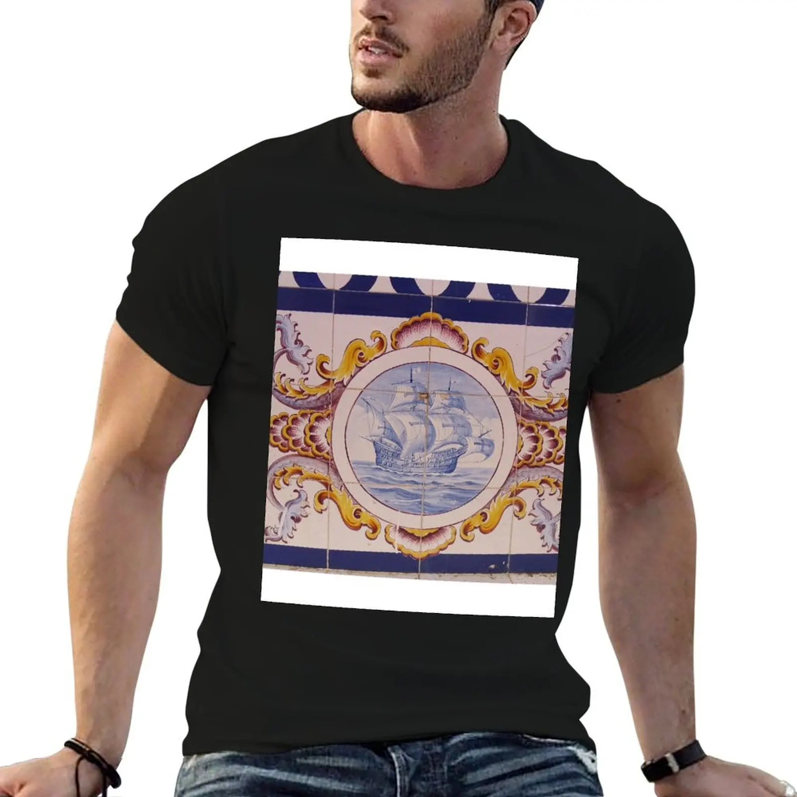 Azulejo Ilha da Culatra T-Shirt Basic Crew Neck Short Sleeve Top