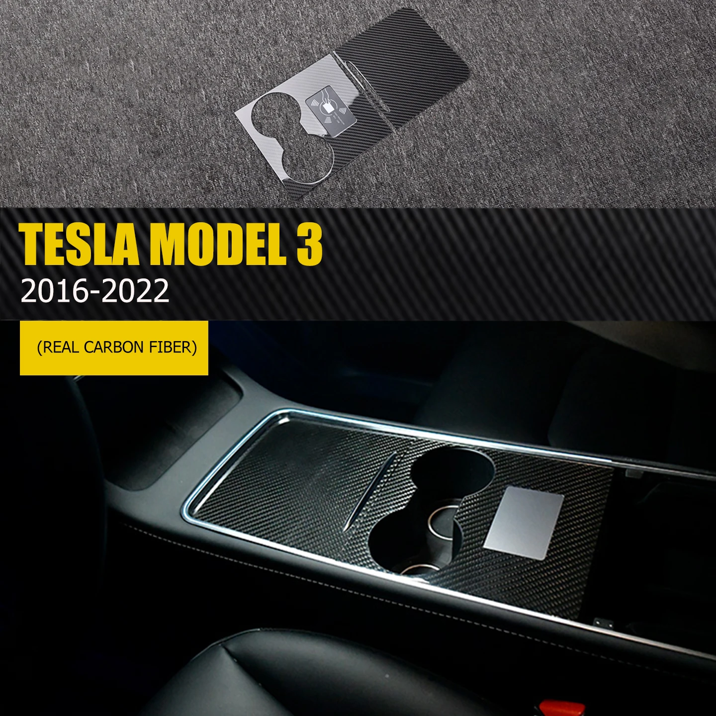 Suitable for Tesla 2016-2022 Model 3 and Model Y dedicated real carbon fiber center console interior trim