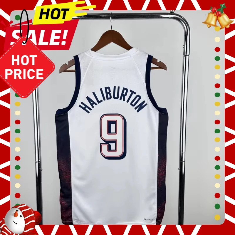 24/25 Latest Explosive Basketball Vest USA Haliburton No. 9 Matching Jersey Summer Men's Boys Crew Neck Sleeveless Top