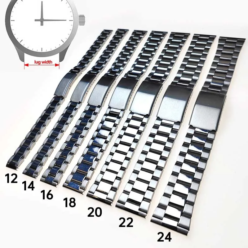 12-24mm Full Size Stainless Steel Watch Strap Band 12 14 16 18 20 22mm Bracelet Men Women for Seiko for Mechanical Quartz Watch