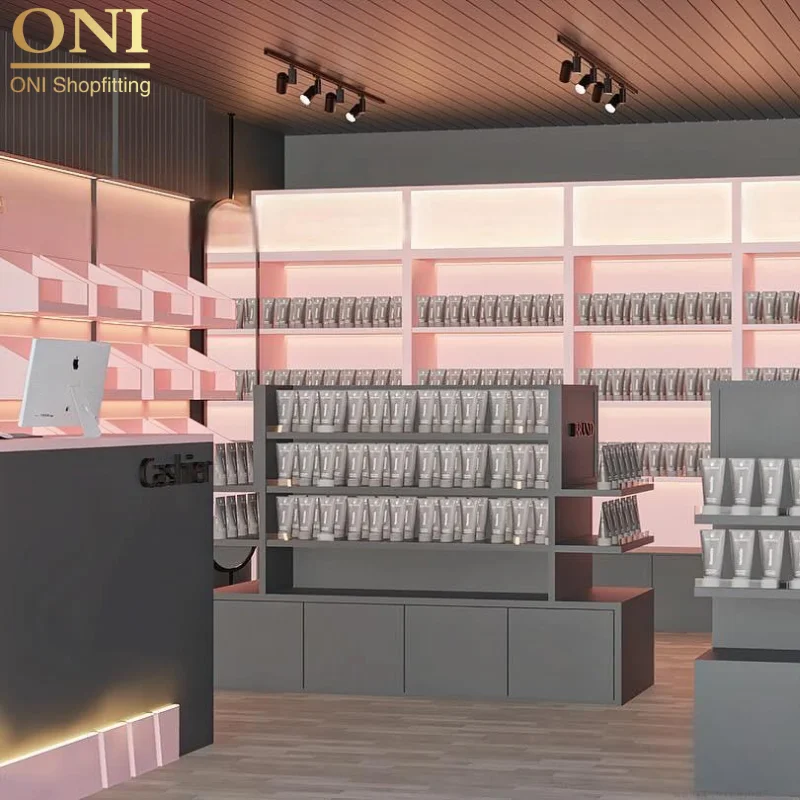 custom.ONI Shopfitting Shopping Mall Commercial Showcase Colorful Design Cosmetics Retail Store Display Showcase Furniture