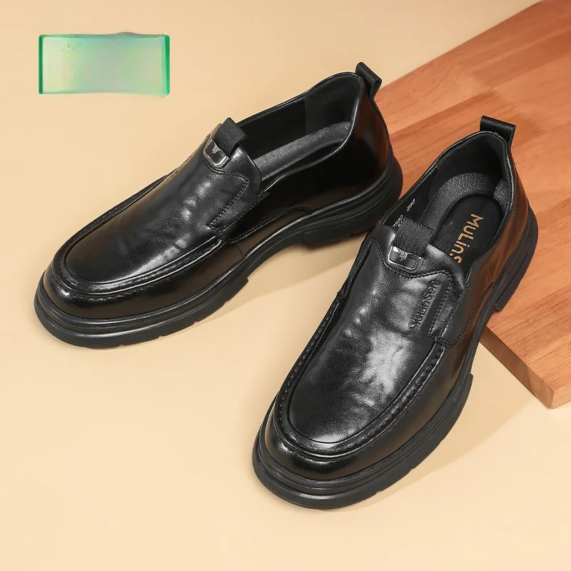

Men's Slip-On Leather oes Soft Bot Casual Loers Busin Sle Spring Autumn Bla All-Weather Comfortable Footwear