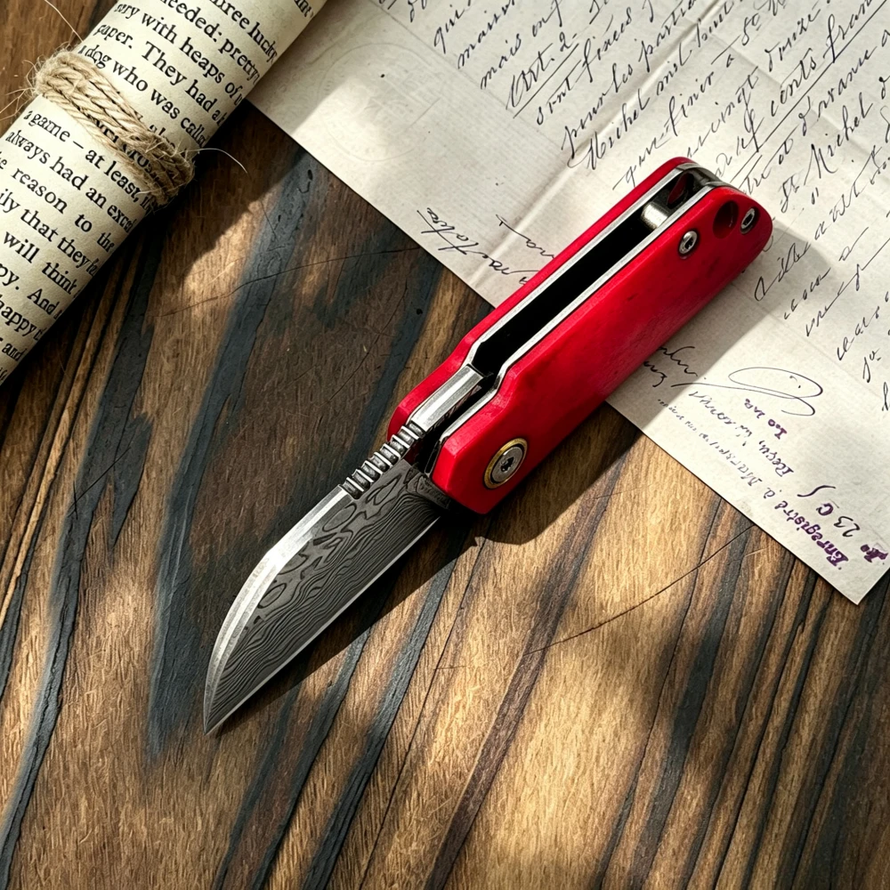 新しいミニダマスカス製キーホルダー折りたたみナイフ、染色牛骨 - Bone Folder Tool のレビューと価格