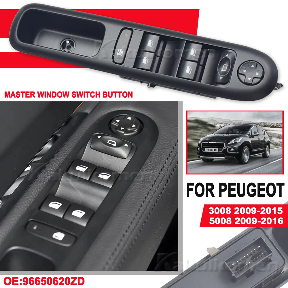 

96650620ZD 96644917XT For Peugeot 3008 2009-2015 5008 Car Master Power Window Switch Left Front Door Lifter Switch Button