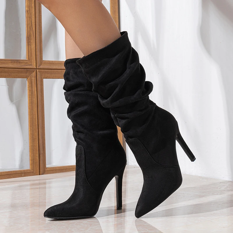 

2024 New Fashion Stiletto Heels Slip On Size 35-42 Suede Thigh High Women Boots Retro Woman Booties Autumn Winter Knee High Boot