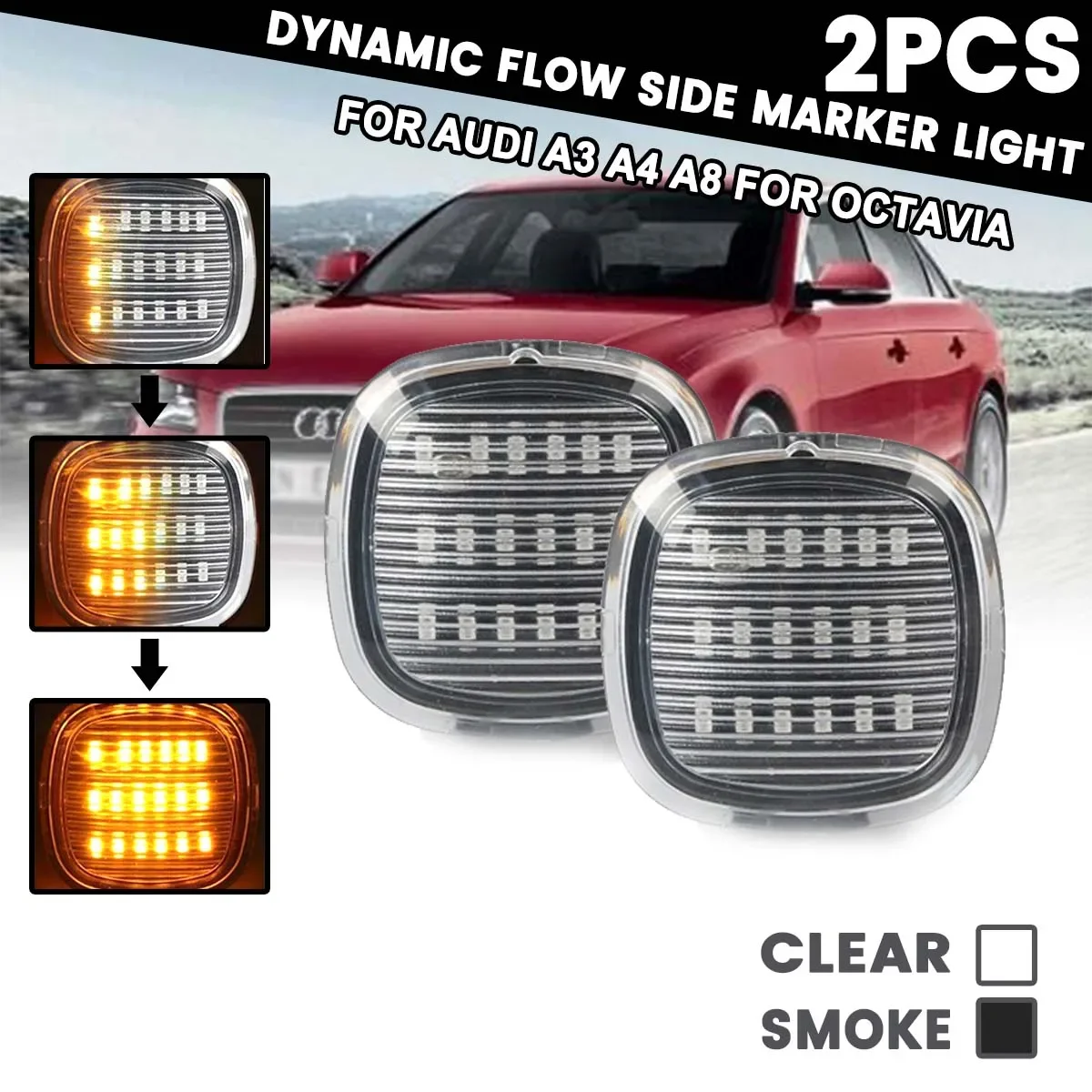 

2x for AUDI A3 A4 A8 for Octavia Turn Signal Day Light Panel Lamp 12V Flowing LED Side Marker Lights Dynamic Side Repeater Lamp