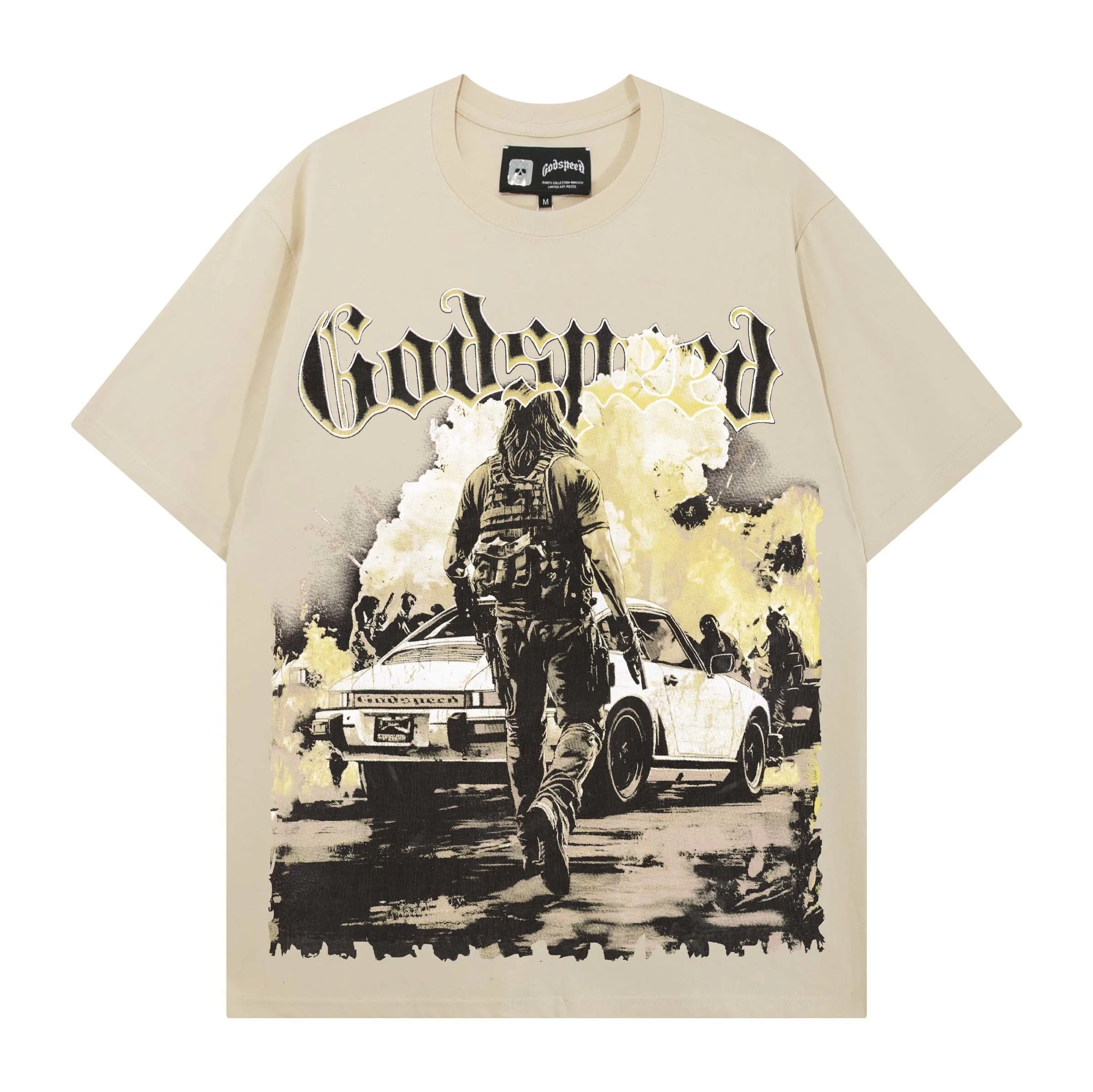 American Style Retro Print High Quality Double Thread Heavyweight Pure Cotton Loose Short Sleeve T-Shirt Street Style Citywal...