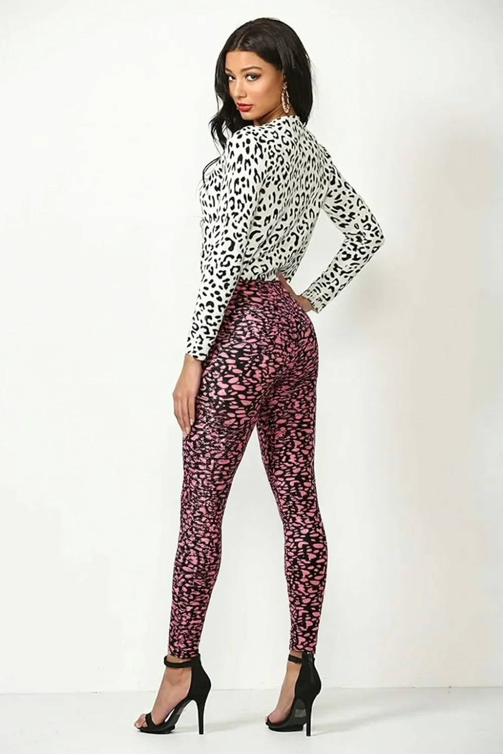 Womens High Waisted Leggings Pink Leopard Print Animal Pattern Stretchy Soft Tummy Control Workout Yoga Pants for Women