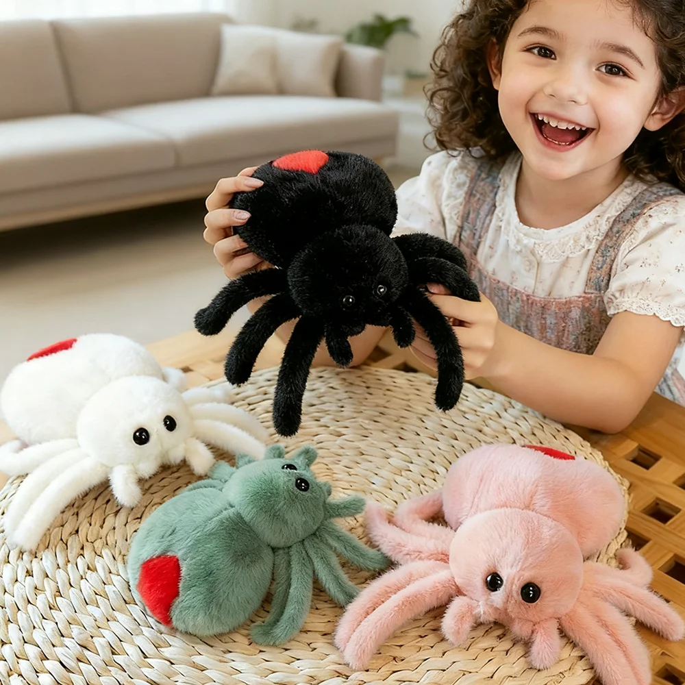 Fluffy Cuddly Spider Plush Toy - Adorable Cartoon Character in 4 Colors (Pink, Green, Black, White) - Perfect Gift for Kids  Boy