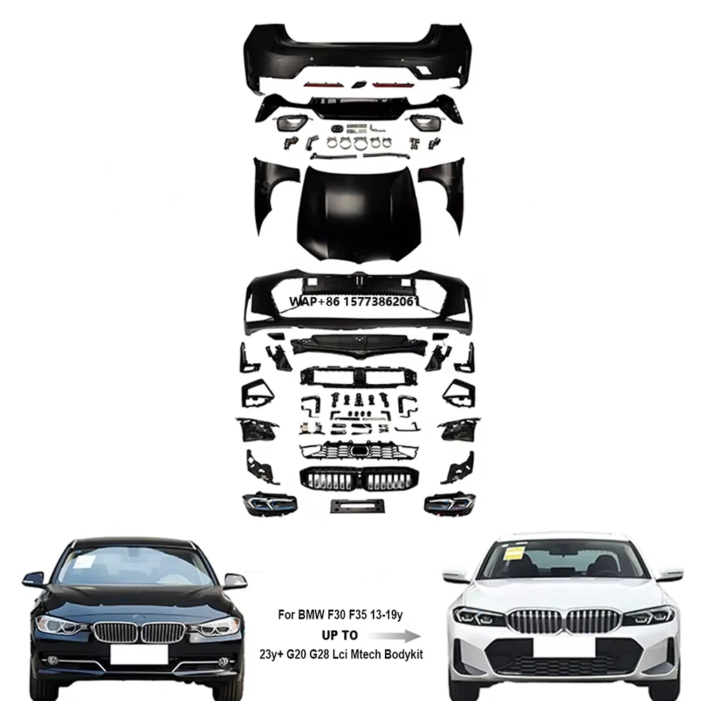 

F30 F35 Upgrade to G20 G28 LCI MT Style Body Kits Fit for BM 3 Series Facelift Car Bumper Hood Headlights Exhaust Pipes Bodykit