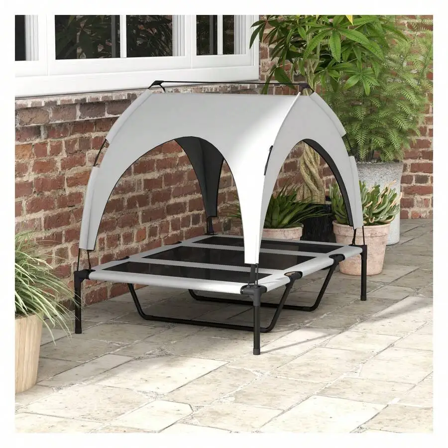 Elevated Dog Bed With Canopy, 42" X 30" Outdoor Pet Cot, Raised Camping Dog Bed With Breathable Mesh, Washable Canopy, For view 6