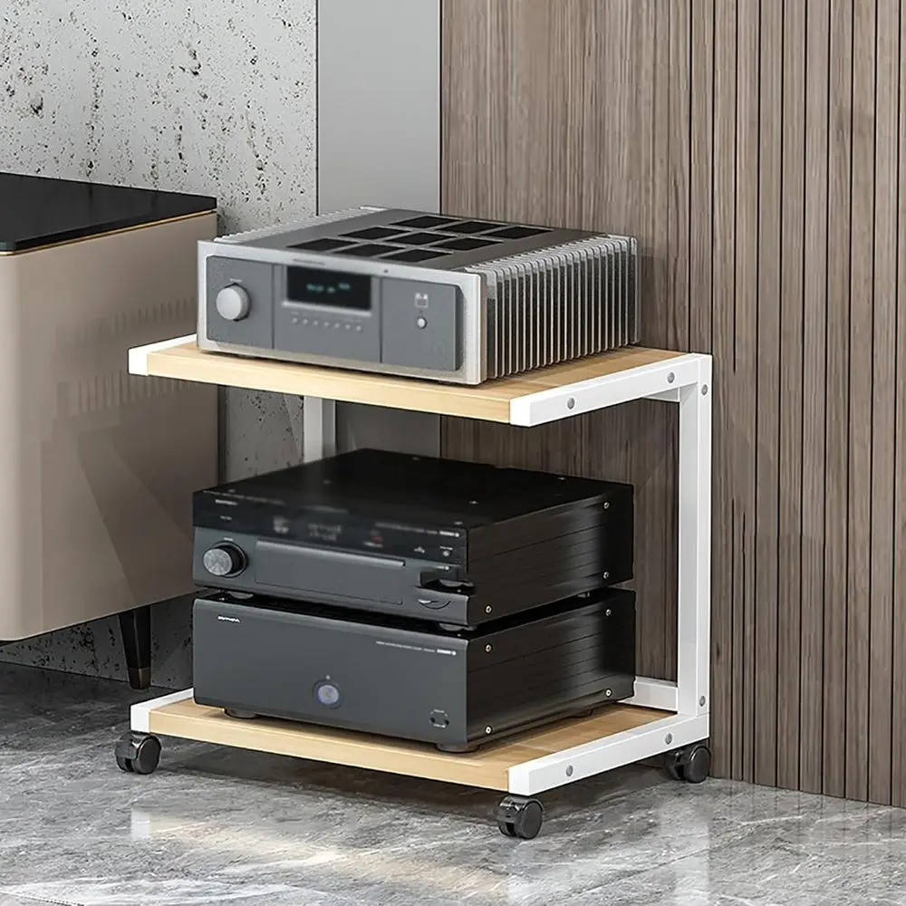 AV Media Stand with Wheels, Gaming Shelves Audio Cabinet Stereo Component Cabinet Small Media ole Storage Rack Audio Tower Enter