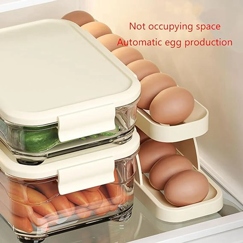 

2025 Trendegg Holder Dispenser For Refrigerator,Automatically Rolling Egg Storage Container,Space Saving Egg Tray For Refrigerat