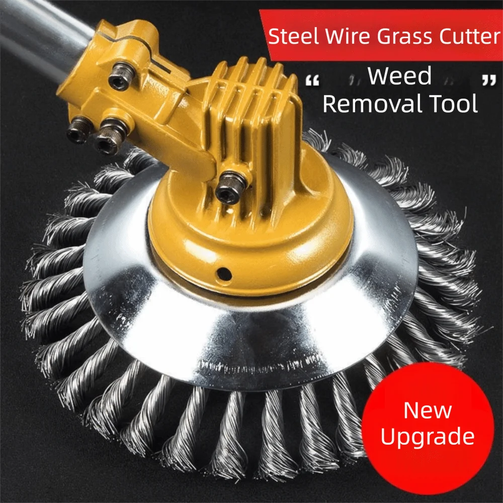 Round Weed Brush Cutter Head Knotted Steel Wire Easy To Install Lawn Mower Weeding Wheel Efficient Universal Fit