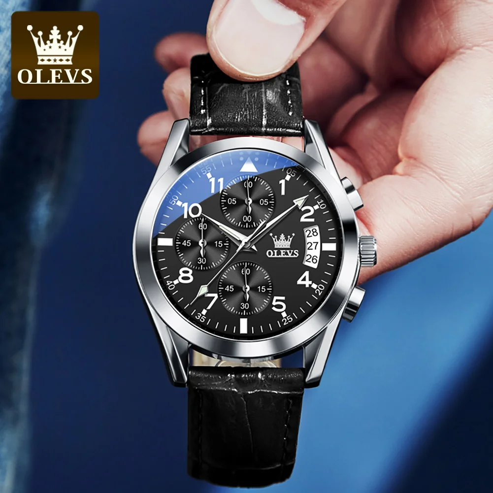 OLEVS 2878 Original Man Watch Fashion Classic Leather Strap Quartz Men's Watch Pilot Chronograph Auto Date Waterproof Wristwatch