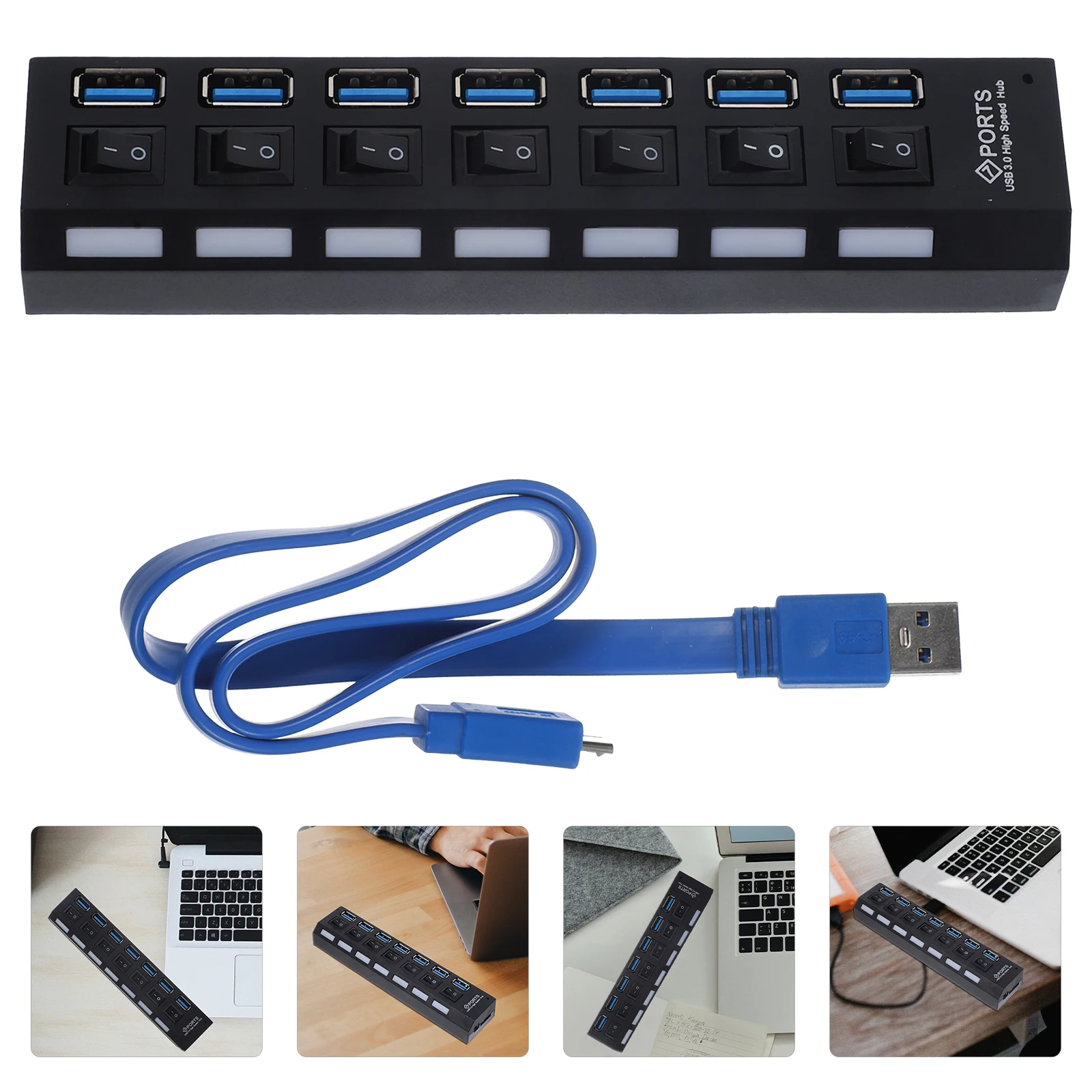 7-Port Powered 3.0 Hub High-Speed 5Gbps Compact Portable Usb Hub With Overload Protection Multi Usb Port Compatible For Laptop