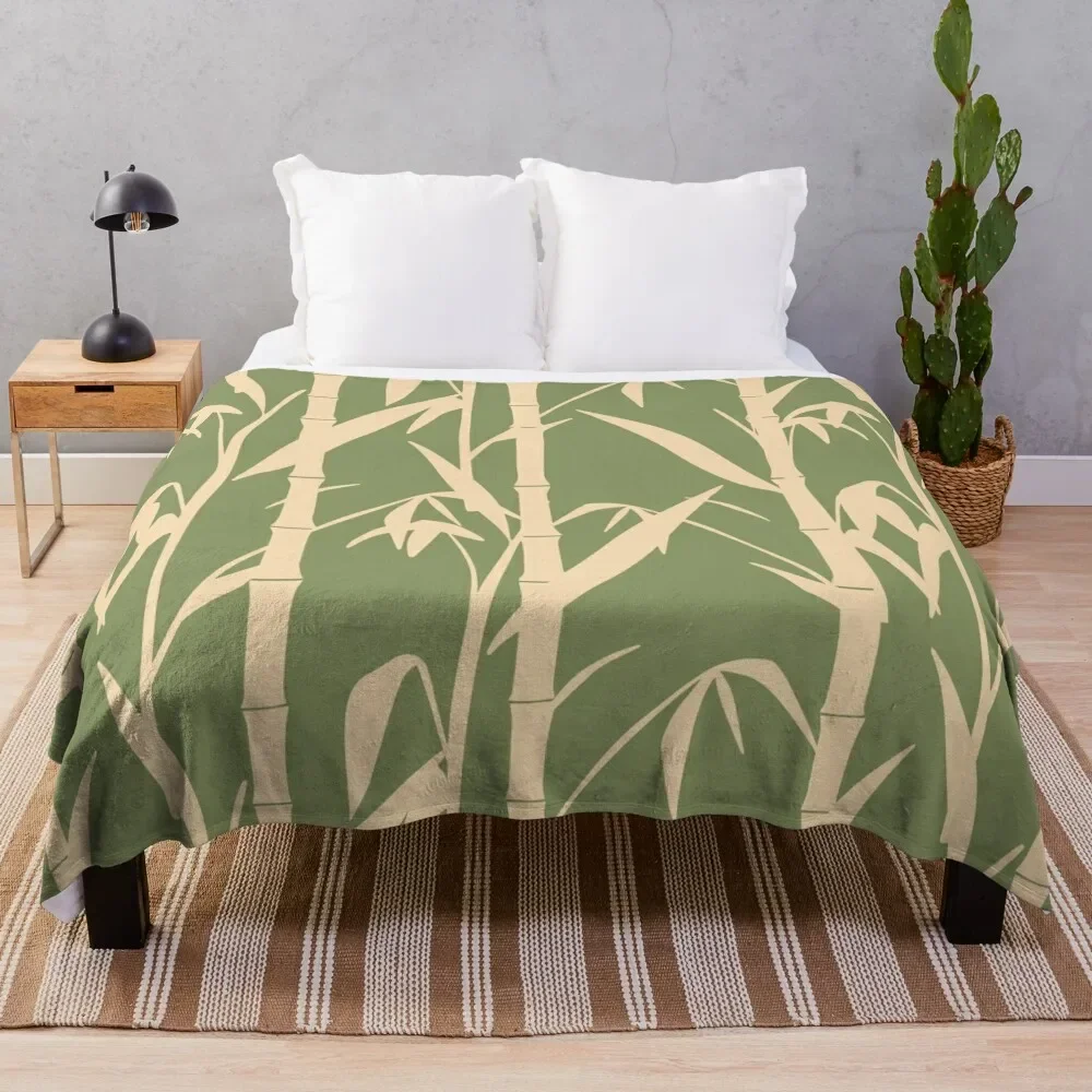 

Hand Drawn Japanese Natural Bamboo Leaves Throw Blanket Spring Fall Cozy Throw Blanket for Couch